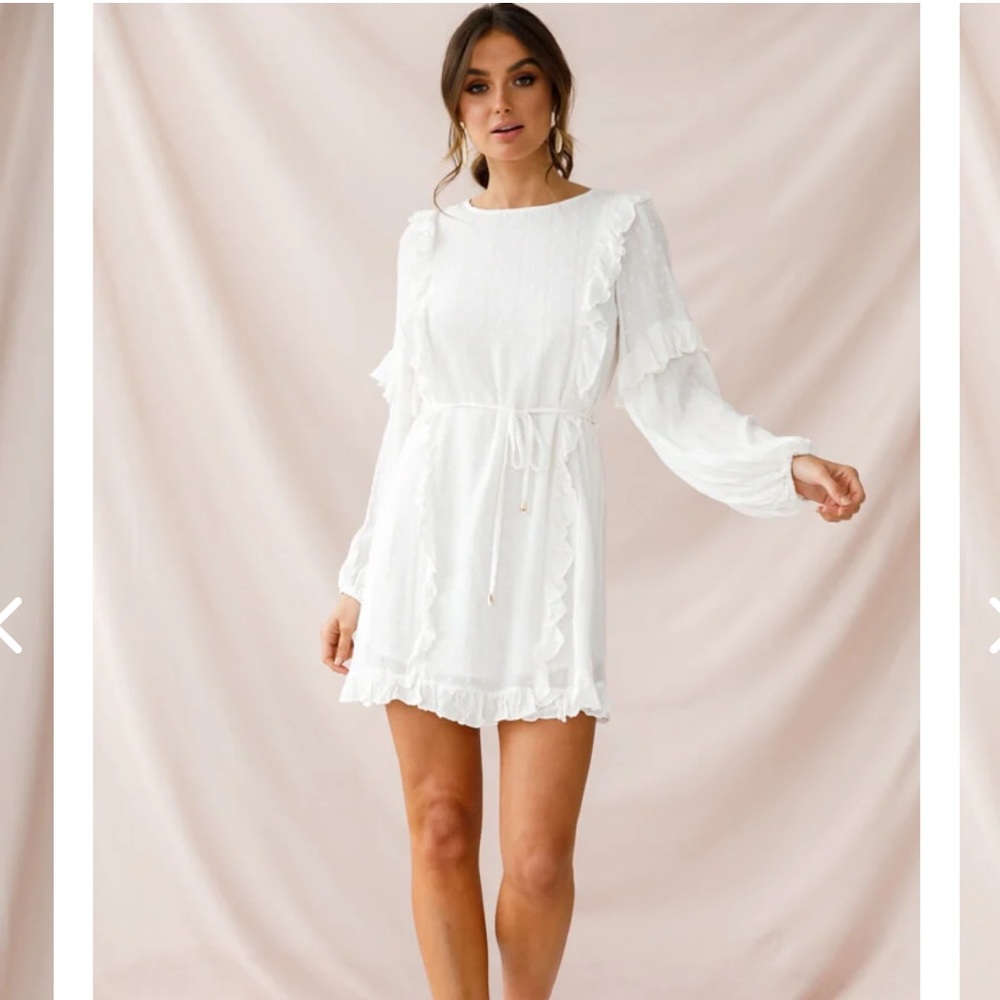 MAIDEN LONG SLEEVE FRILL DRESS WHITE  Woman’s shift dress- size medium